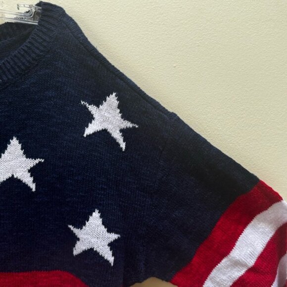Talbots NEW Stars Stripes Linen Cotton Sweater USA Lightweight Knit Crew Slits M - Picture 10 of 16